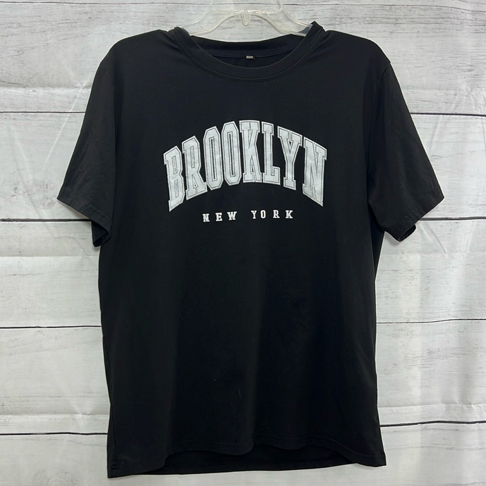 SHEIN Black Brooklyn Logo Short Sleeve Shirt - SZ: Medium